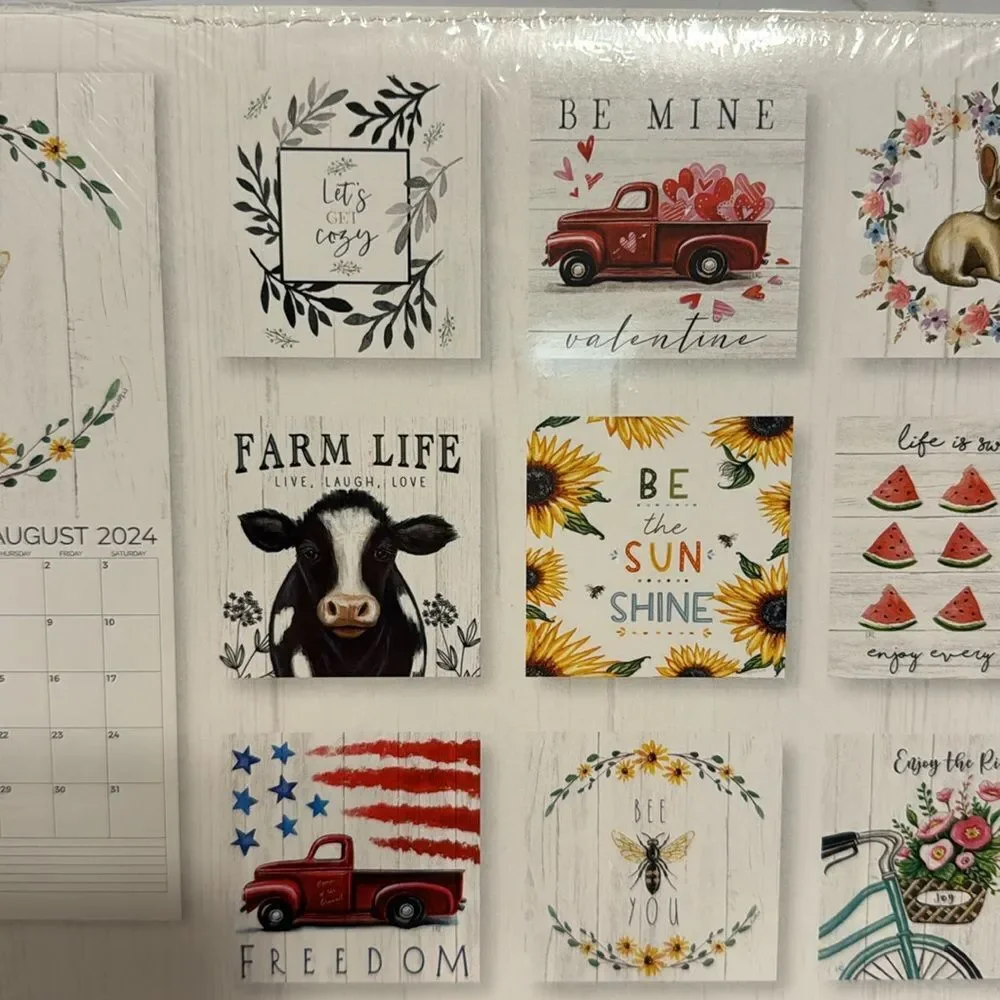 Farm‎ life 2024 yearly calendar with farm items and sayings